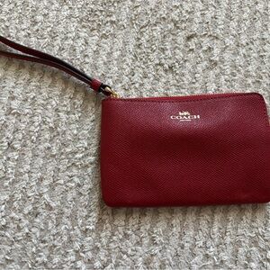 Coach Red Leather Wristlet with Gold Logo